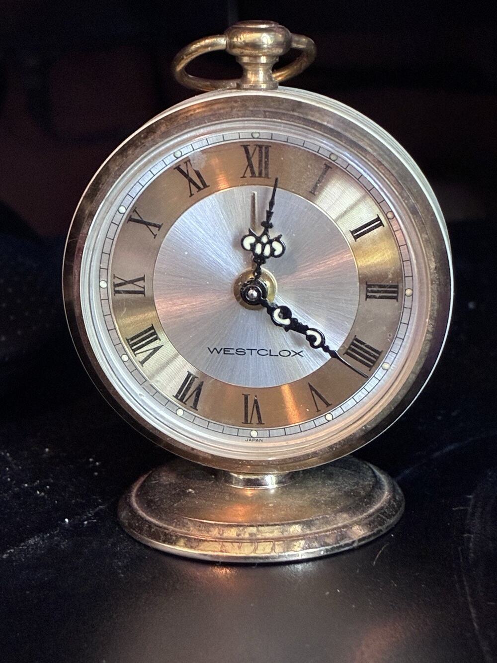 Vintage Westclox Fashionette Travel Alarm Clock Gold Tone Ornate Arms